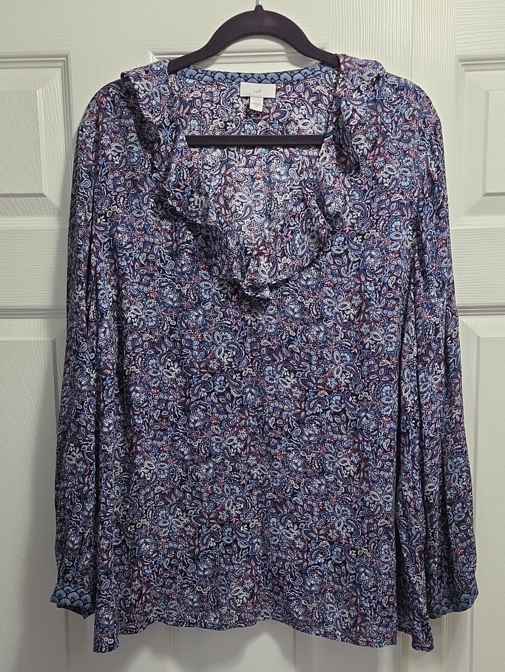 J. Jill Floral Paisley Ruffle V-Neck Blouse